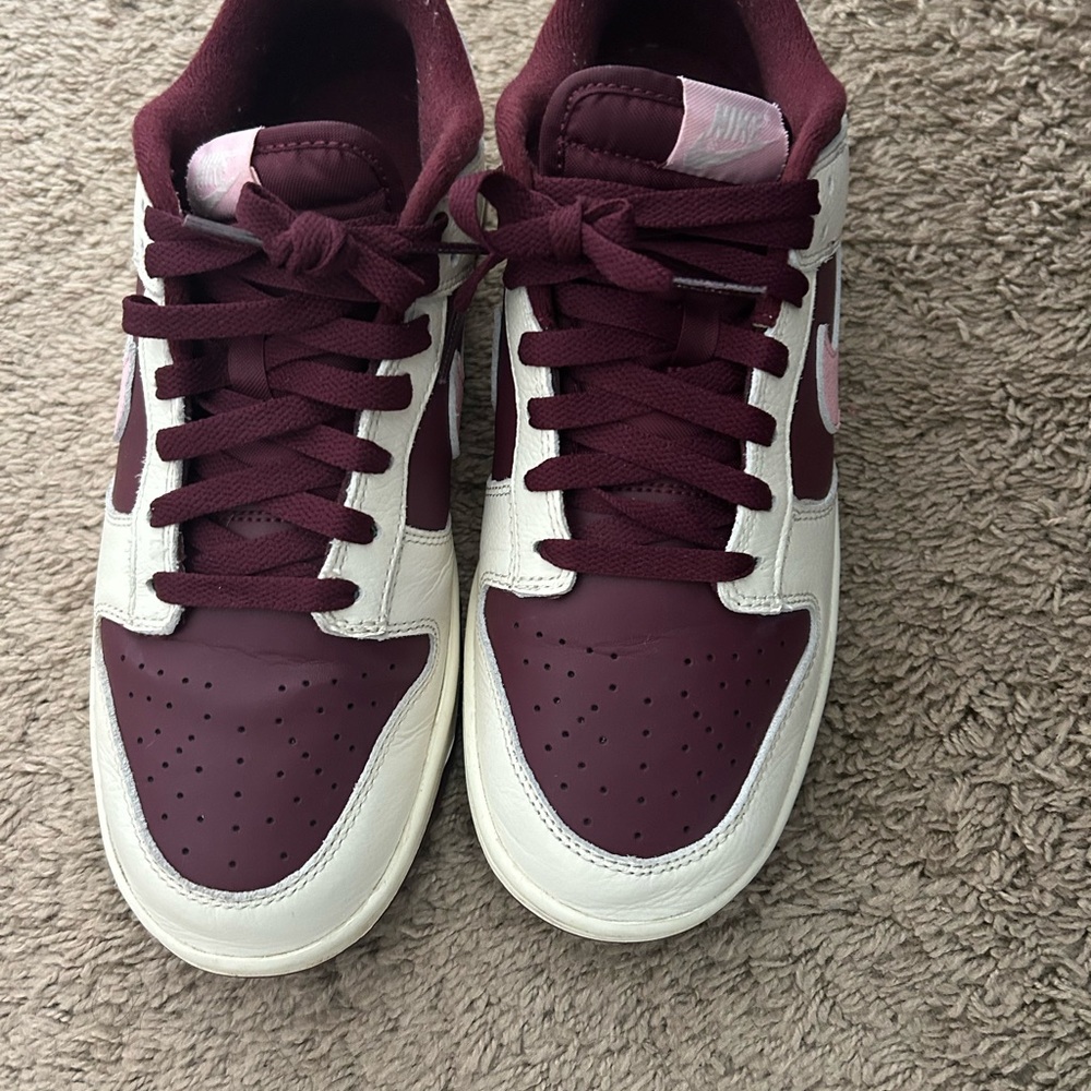 Nike Dunks. Maroon, Ivory and Medium Soft Pink